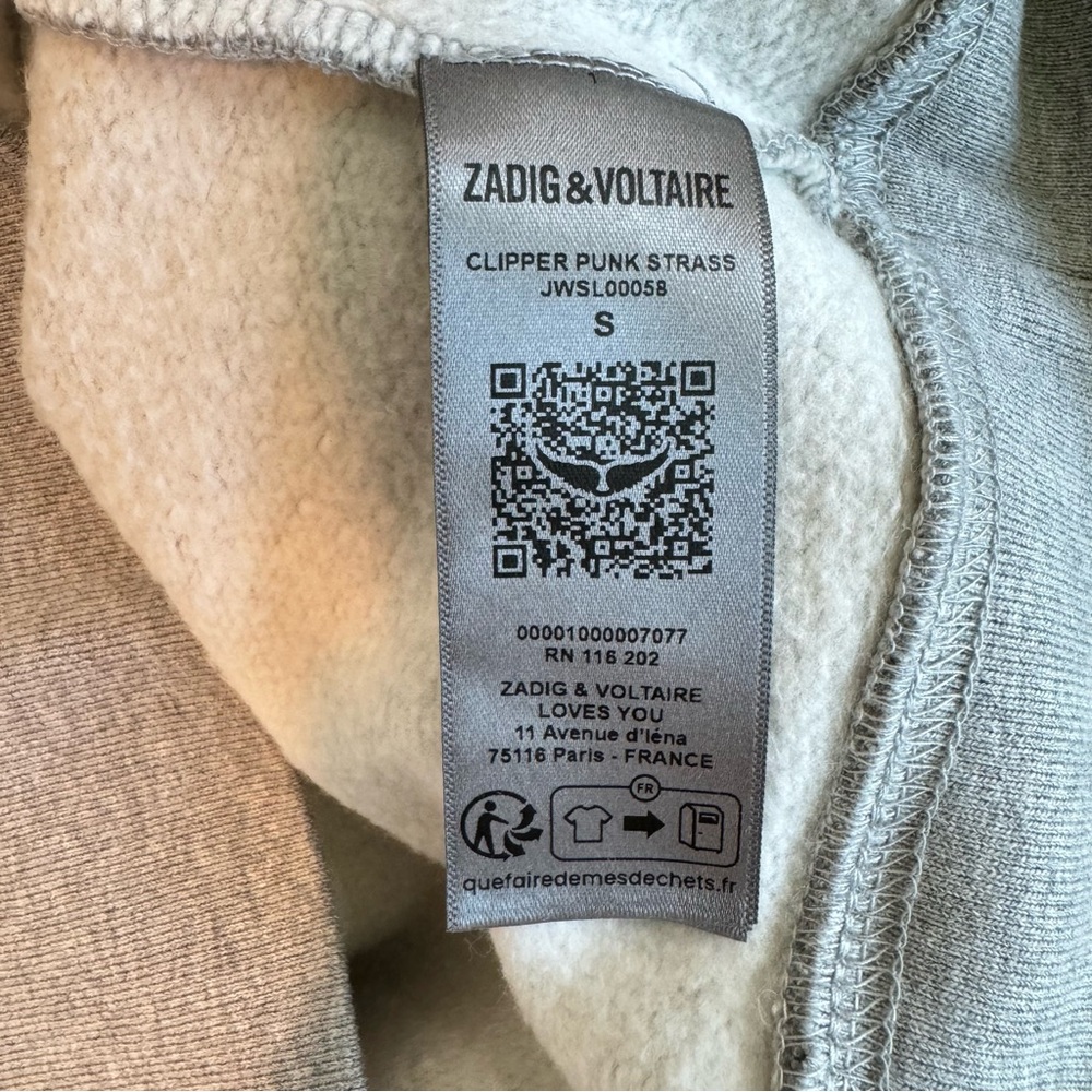 Zadig & Voltaire Clipper Love Punk Hooded Sweatshirt. NWT Grey - Picture 11 of 13